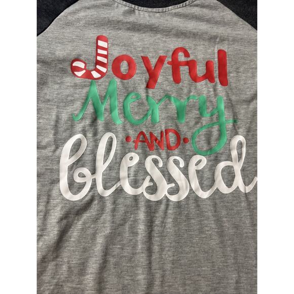 Holiday Joyful Merry & Blessed T Shirt Raglan Sleeve Christmas Shirt Mens M New - Picture 2 of 3